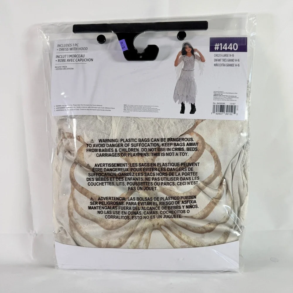 Amscan Ghost Girl Halloween Costume Hooded Dress Child Kids XL 14-16 NIP